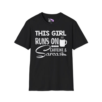 This Girl Runs On Coffee And Sarcasm Adult T-shirt
