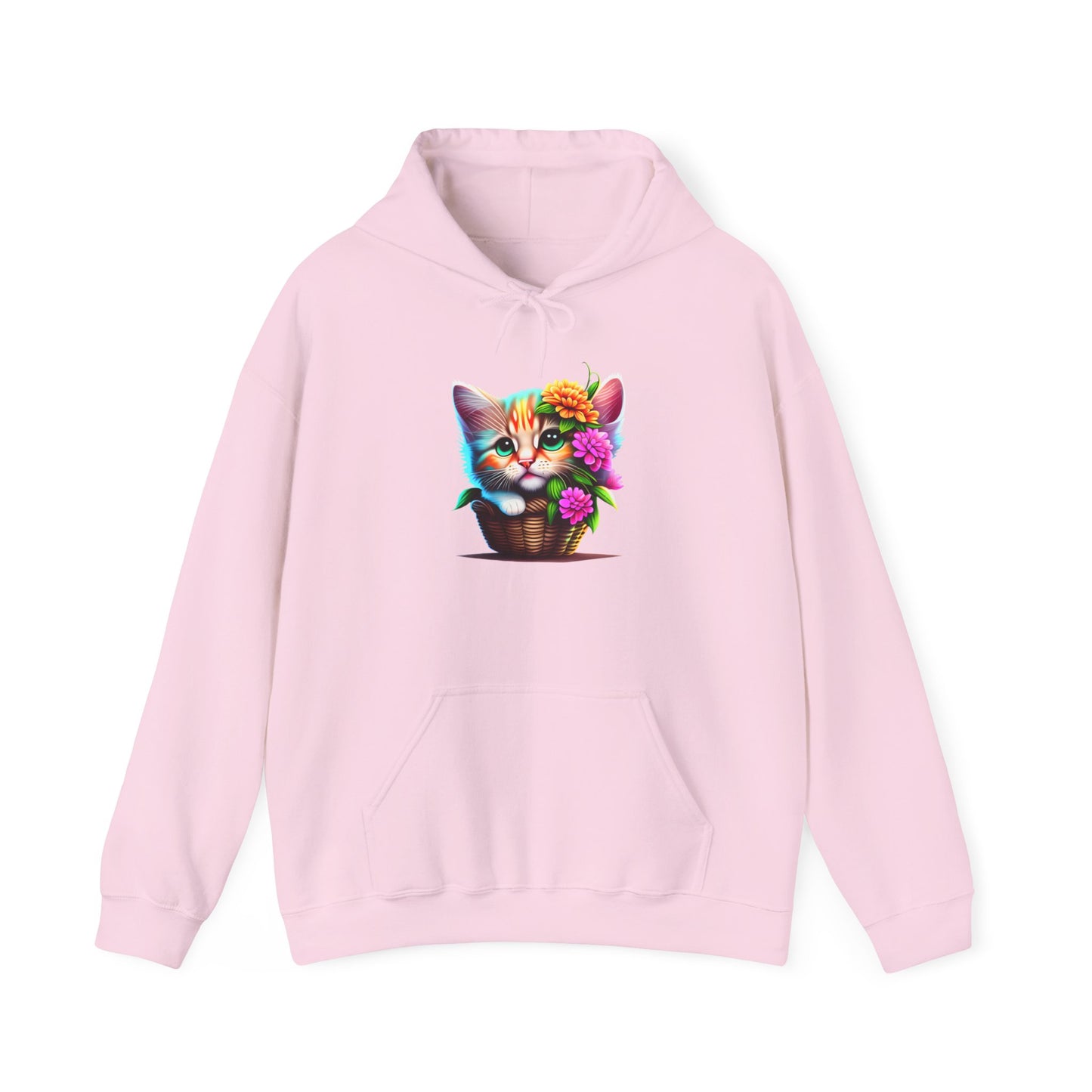 Cute Colorful Kitten in Flowers Heavy Blend™ Hooded Sweatshirt