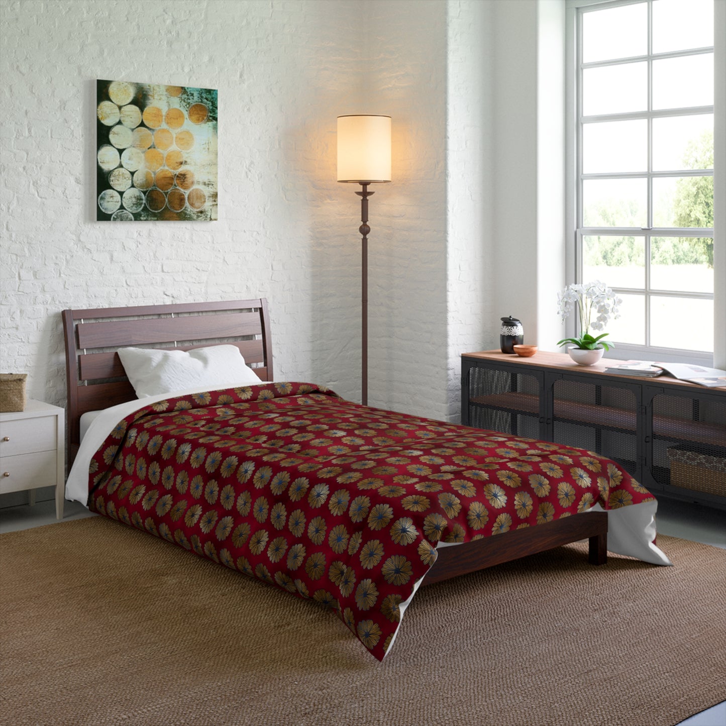 Majestic Crimson Daisies Basic Bedding Set