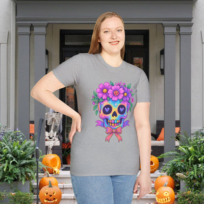 Neon Sugar Skull w/Floral Crown Adult T-shirt