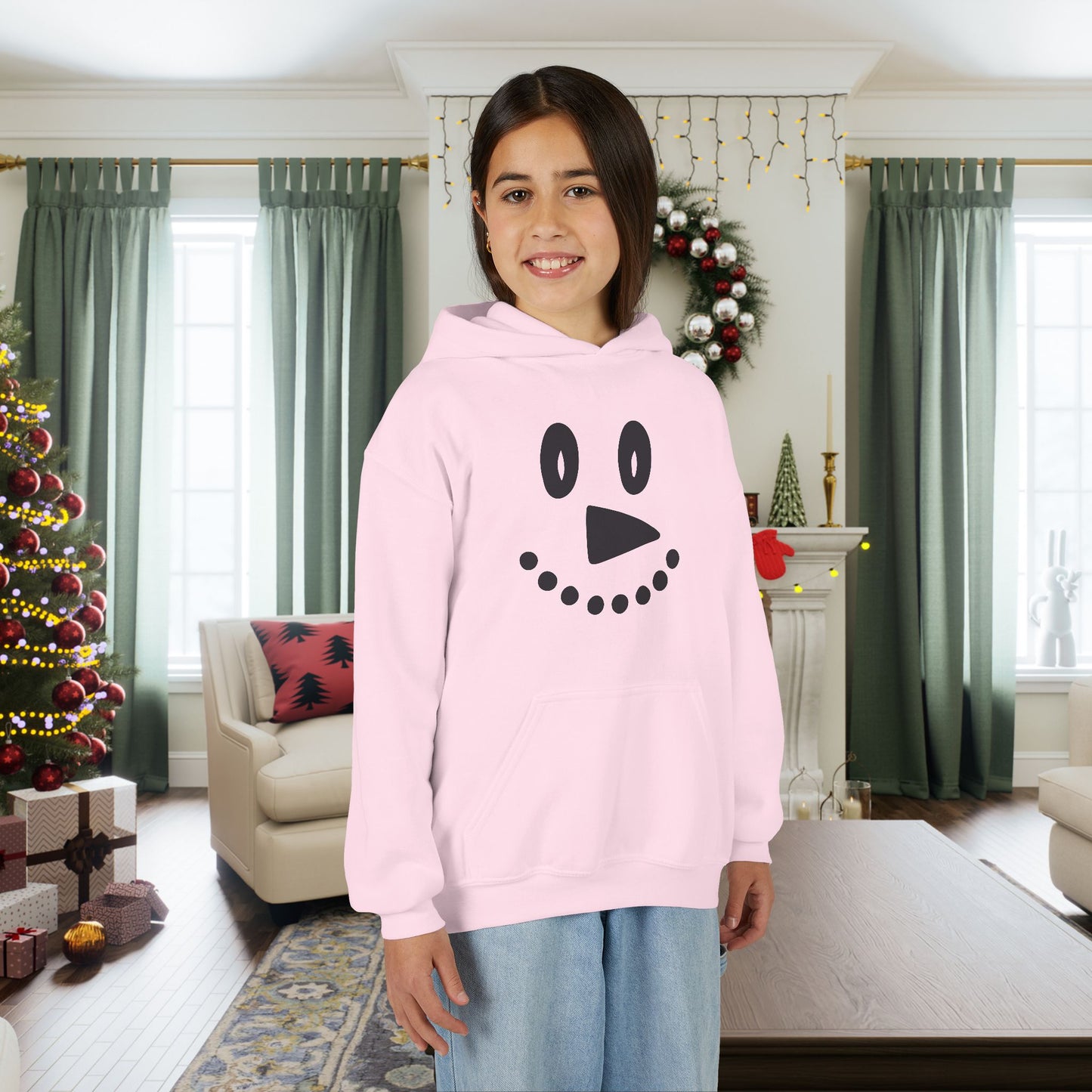 Snowman Face Youth Heavy Blend Hooded Sweatshirt
