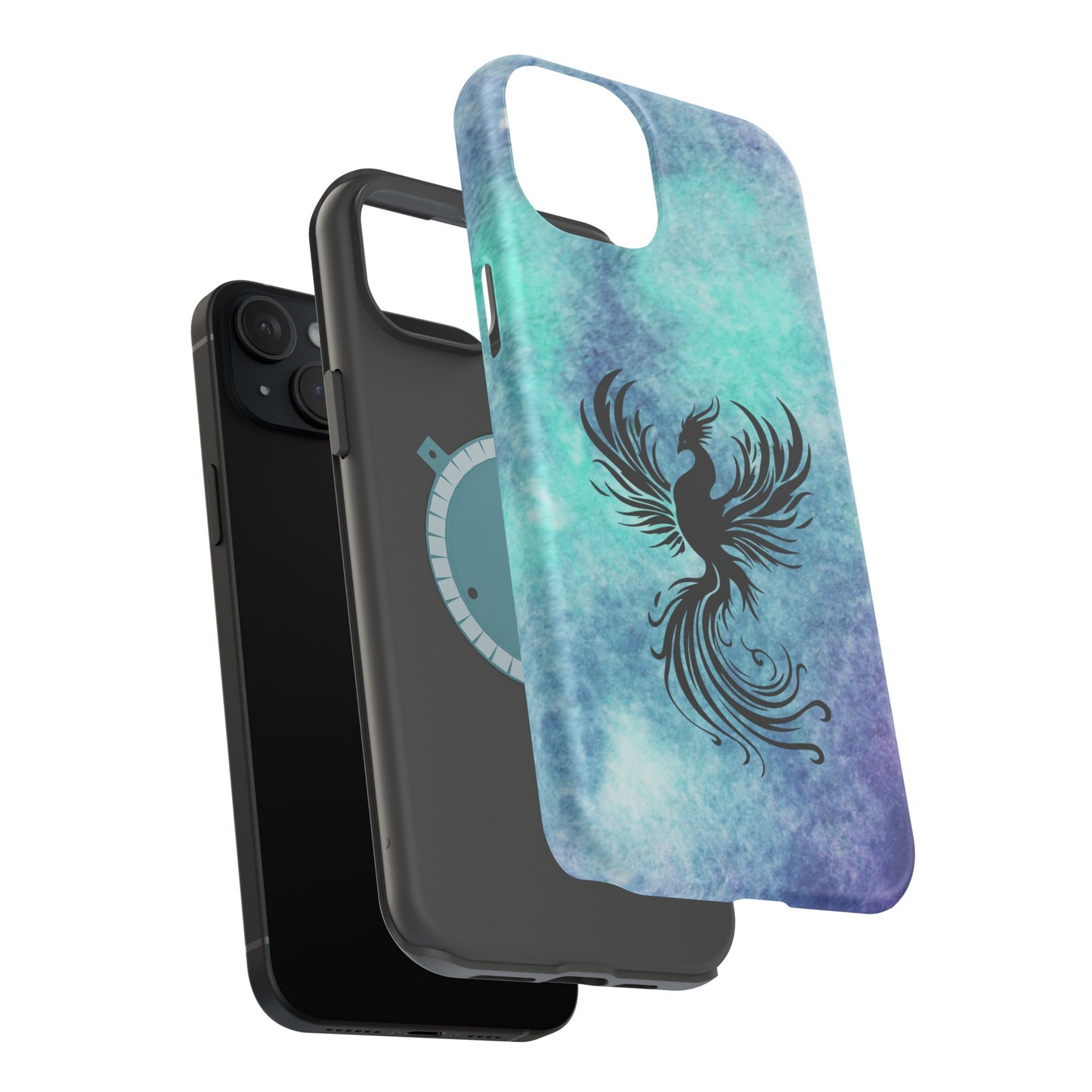 Phoenix Silhouette Over Teal Nebula MagSafe® Compatible Tough Case for iPhone