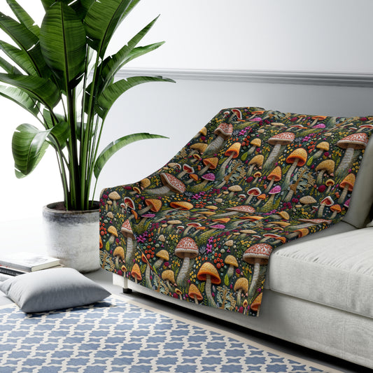 Whimsical Woodland Mushrooms Fleece Blanket