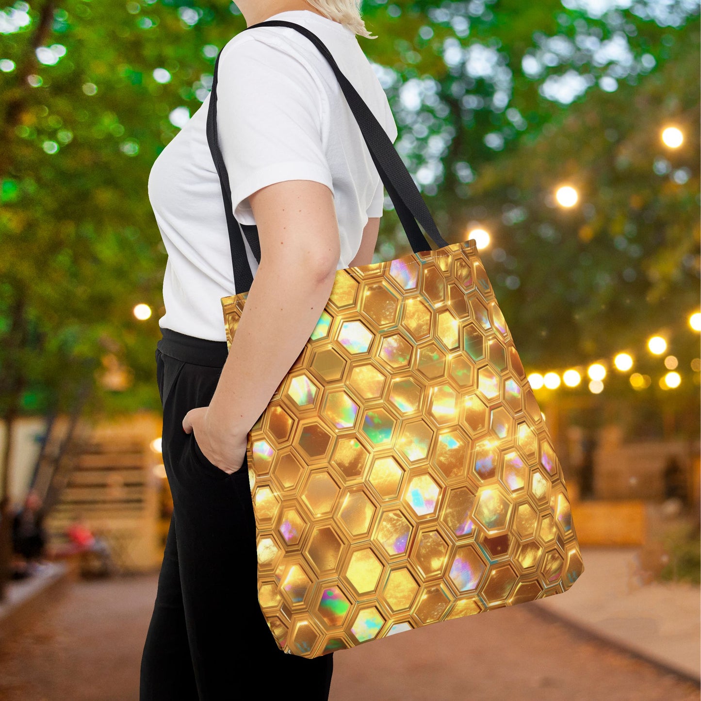 Golden Prism Grid Canvas Tote Bag