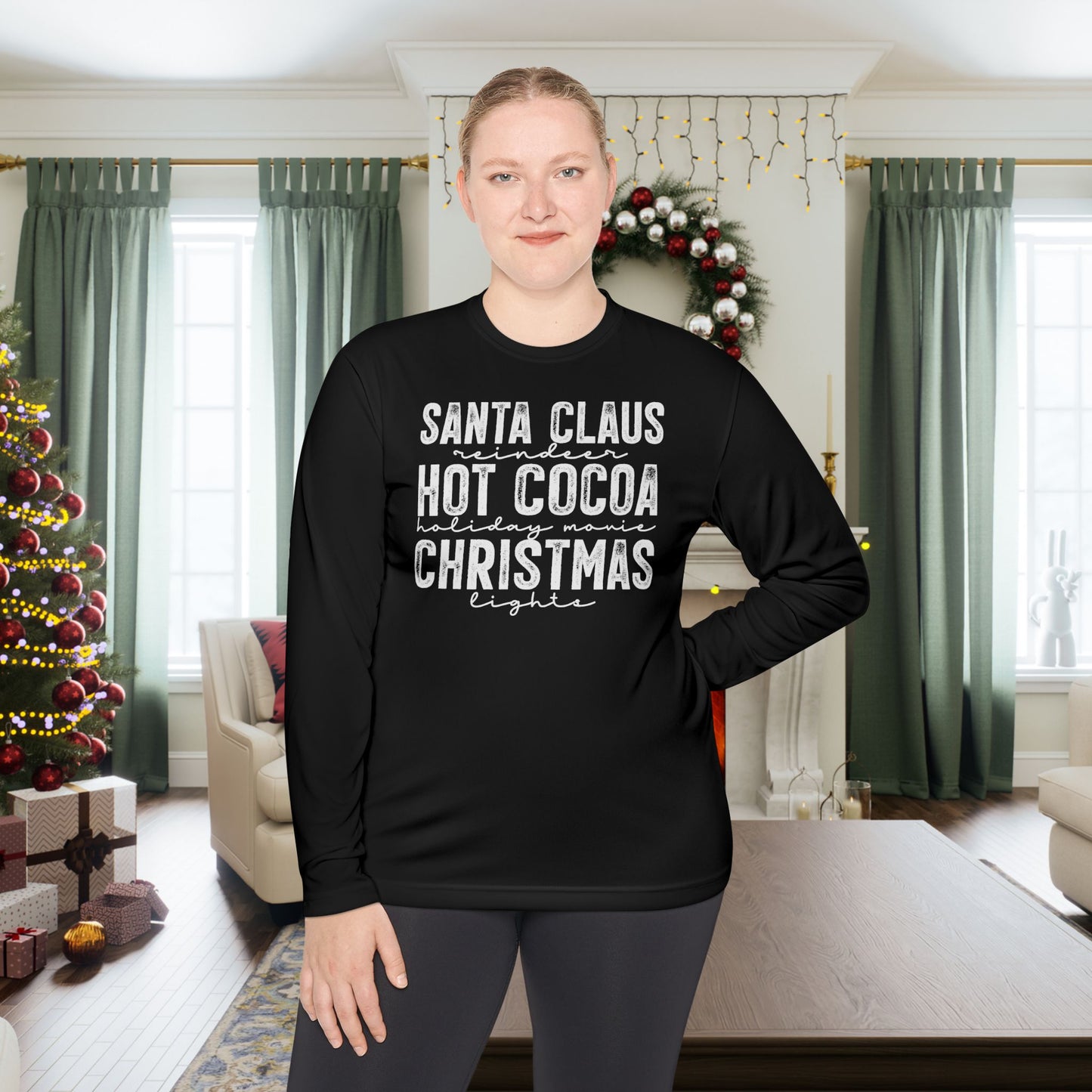 Santa Claus Hot Cocoa Christmas Adult Long Sleeve Tee