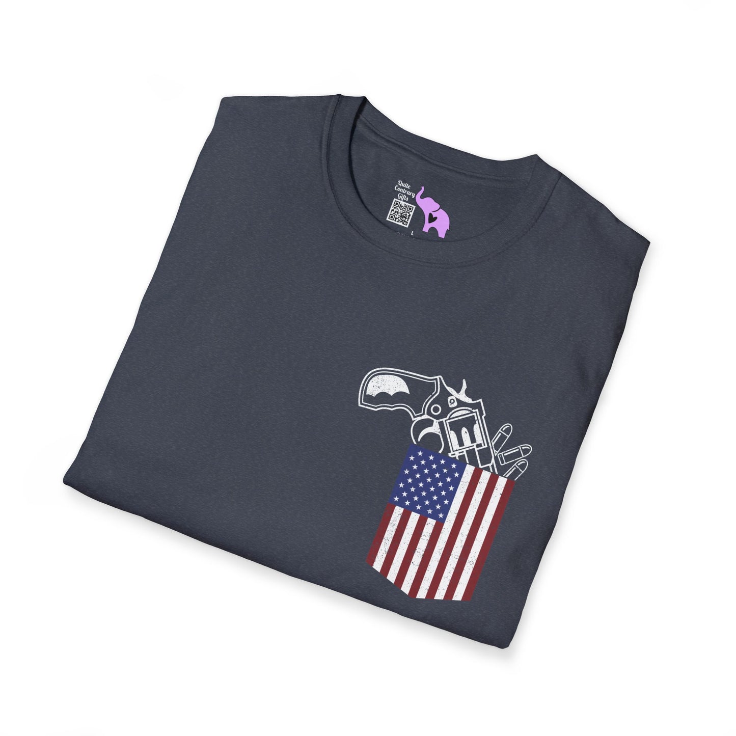 American Flag Pocket Gun Adult T-shirt