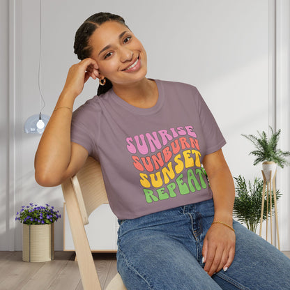 Sunrise Sunburn Sunset Repeat Adult T-shirt