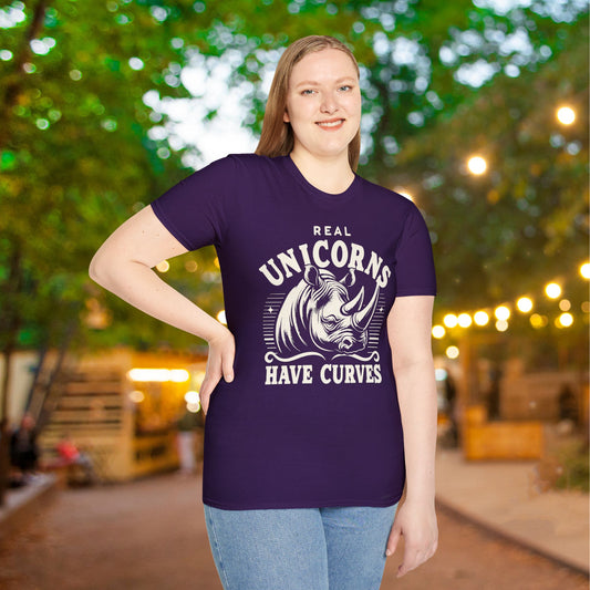 Real Unicorns Have Curves (Rhino) Adult T-shirt
