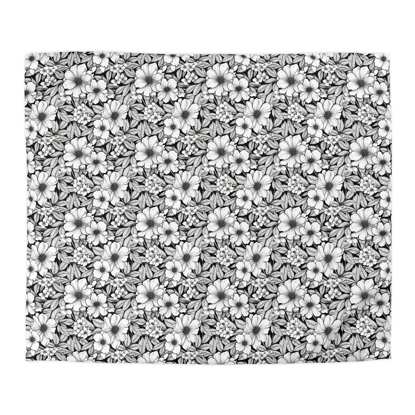 Black & White Forget-Me-Nots Microfiber Duvet Cover