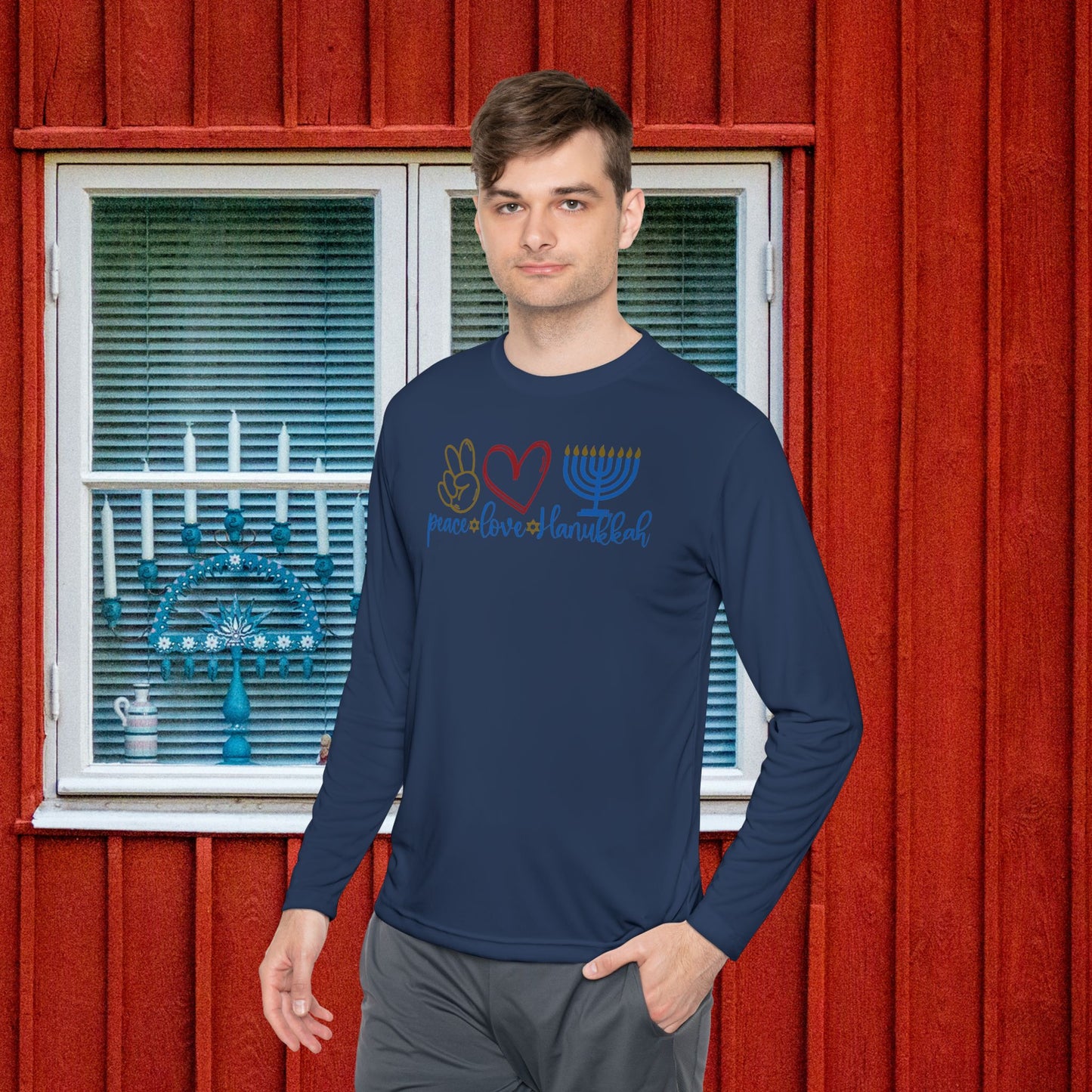 Peace Love Hanukkah Adult Long Sleeve Tee