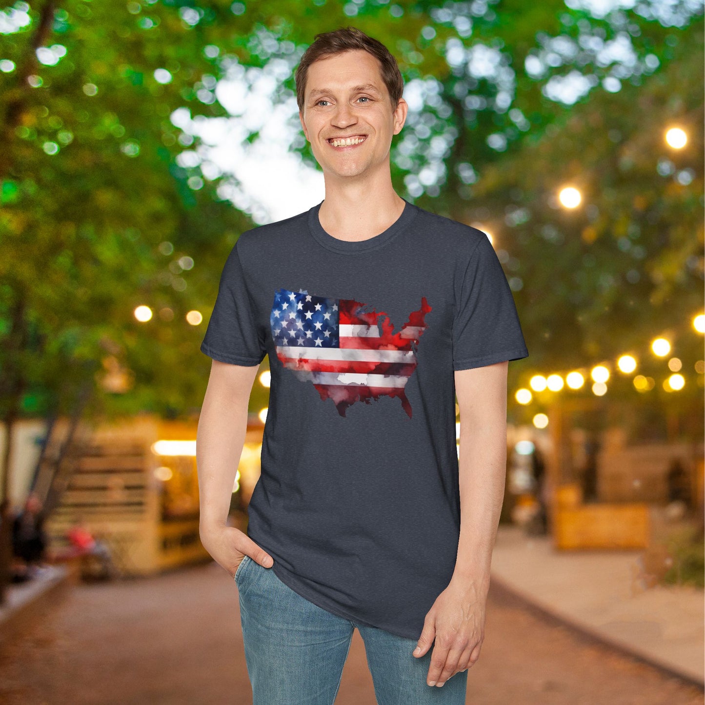 American-Shaped Flag Watercolor Adult T-Shirt