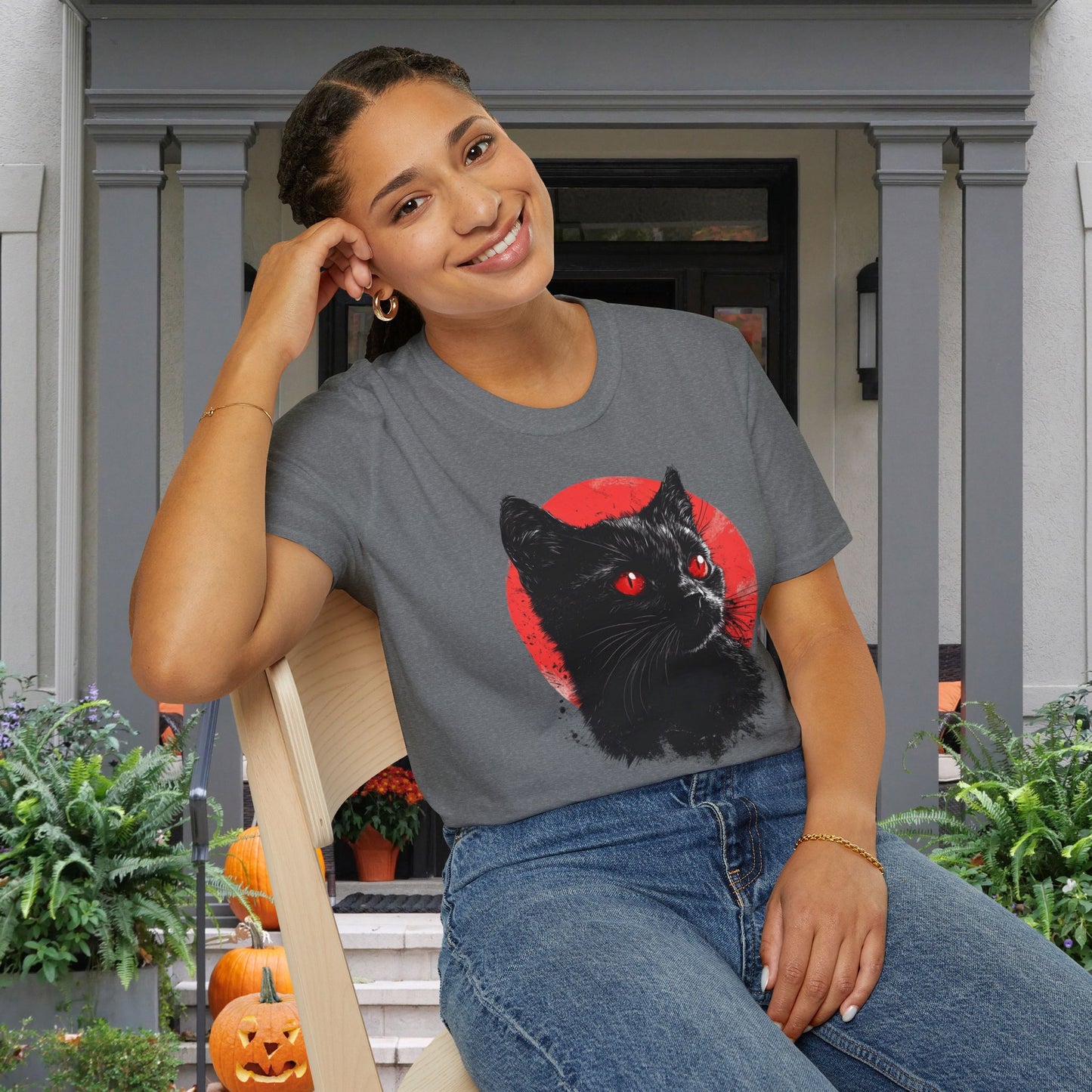 Black Cat Over Full Moon 2 Adult T-shirt