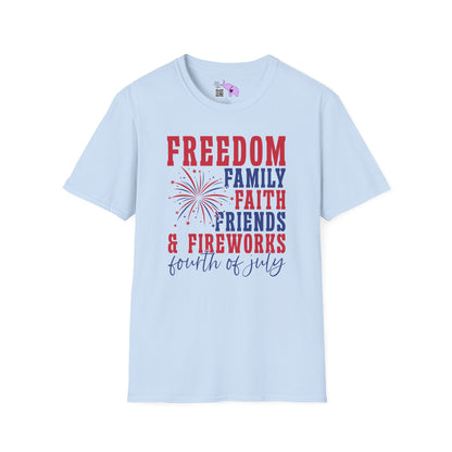 Freedom Family Faith Friends Fireworks 4th of July Adult T-shirt