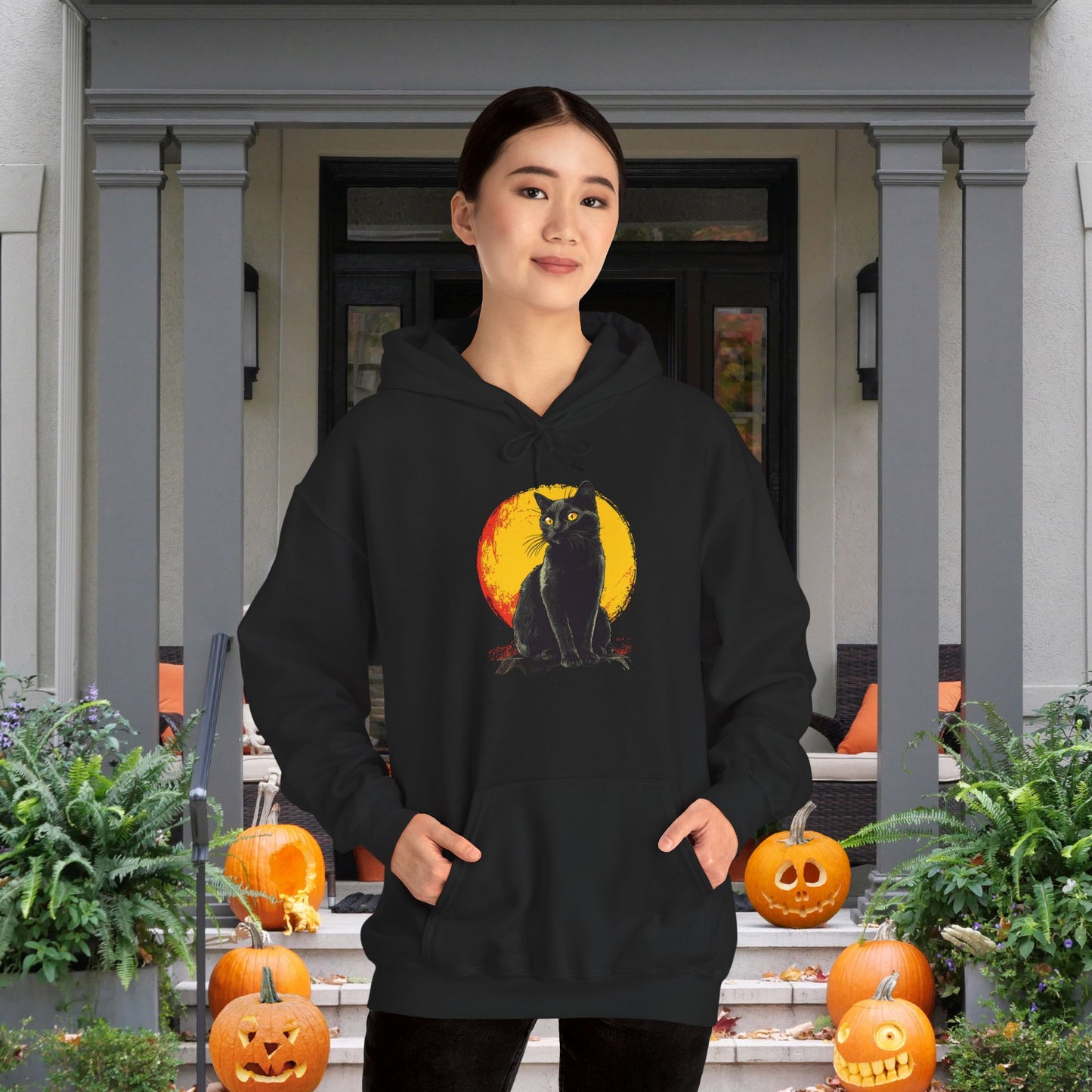 Black Cat Over Moon Heavy Blend™ Hooded Sweatshirt
