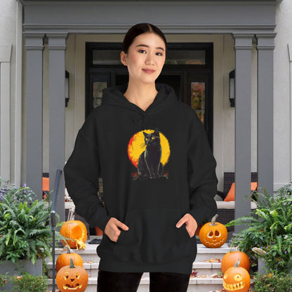 Black Cat Over Moon Heavy Blend™ Hooded Sweatshirt