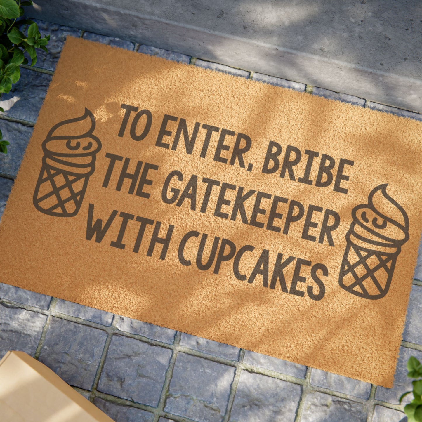 To Enter, Bribe The Gatekeeper with Cupcakes Coconut Fiber Doormat