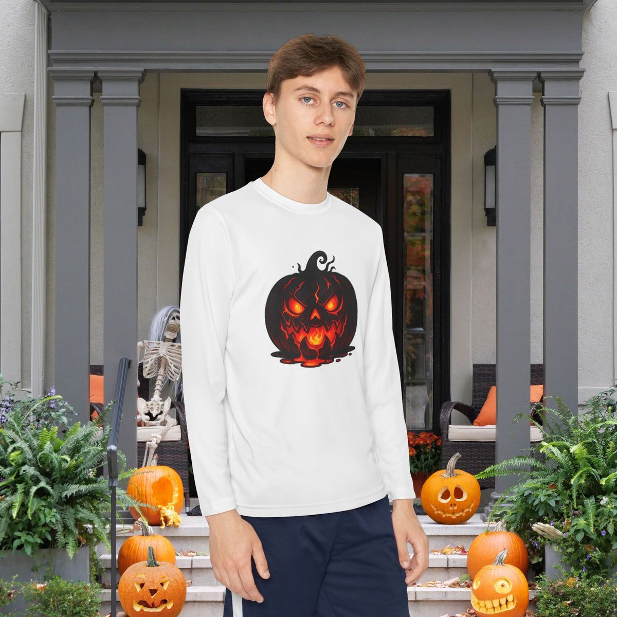 ""Inferno Jack-O’-Lantern Youth Long Sleeve Tee