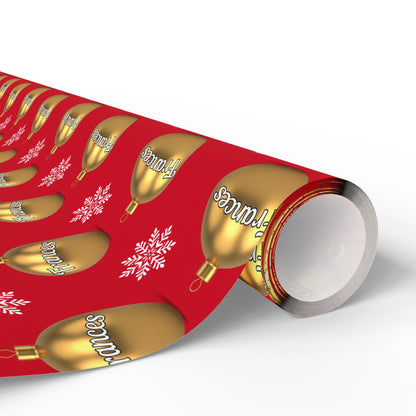 Gold Ornament Red Background Custom Wrapping Paper (Frances)
