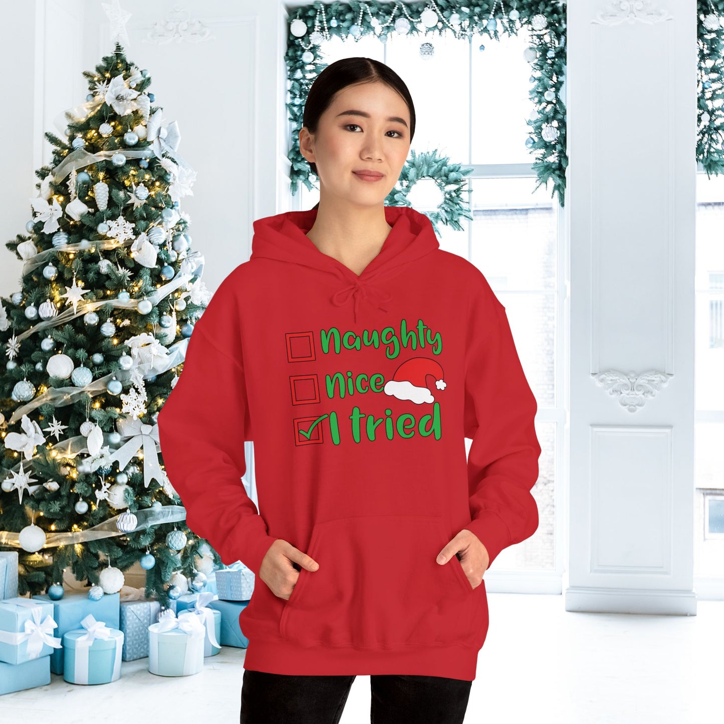 Naughty; Nice; I Tried Adult Heavy Blend™ Hooded Sweatshirt