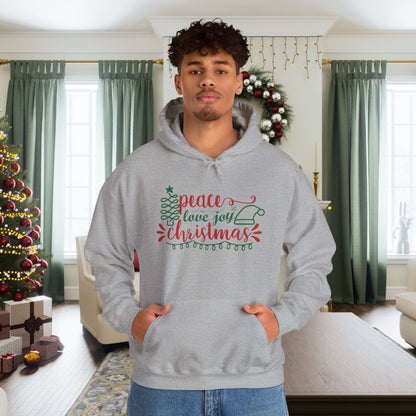 Peace Love & Joy Christmas Adult Heavy Blend™ Hooded Sweatshirt