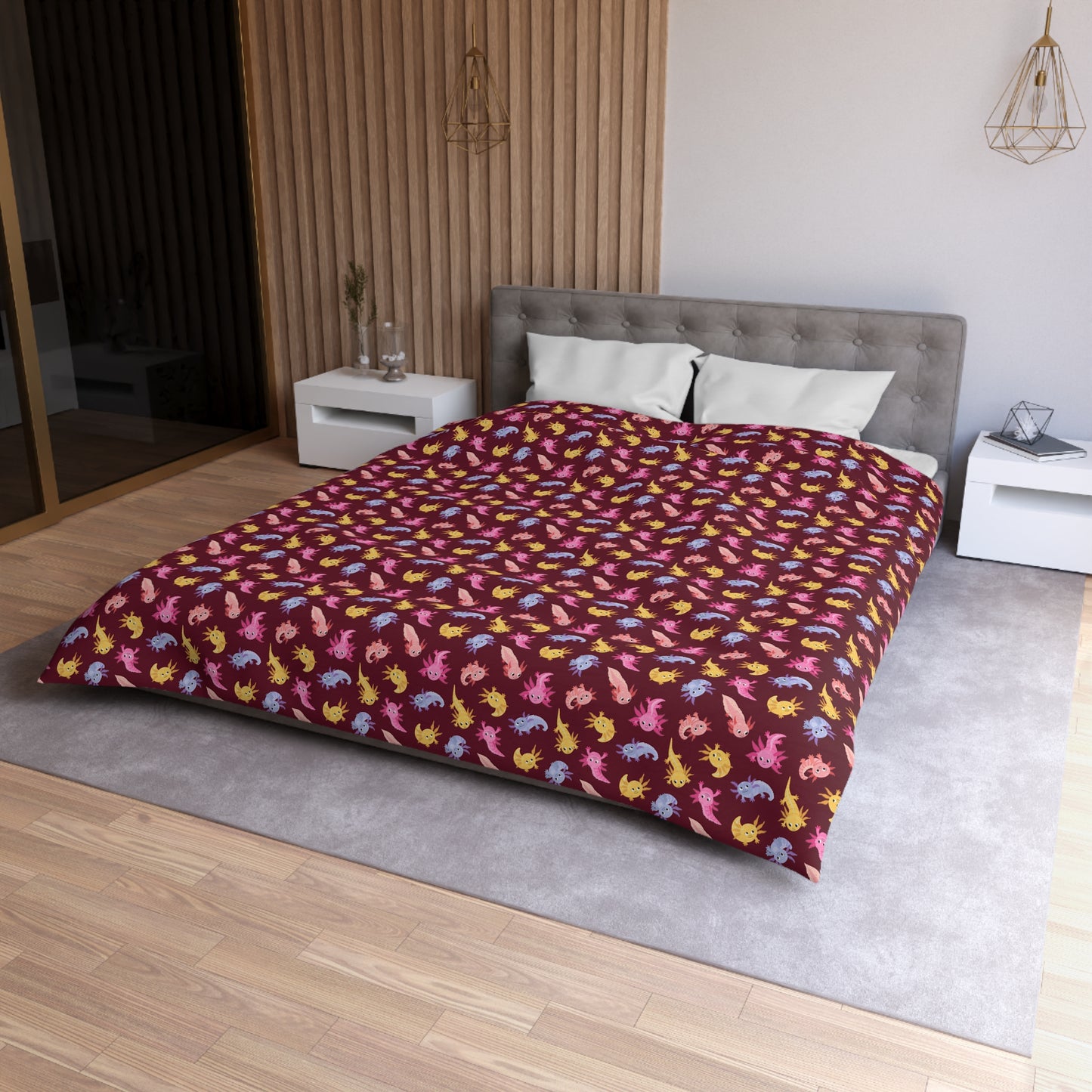 Crimson Axolotls Microfiber Duvet Cover
