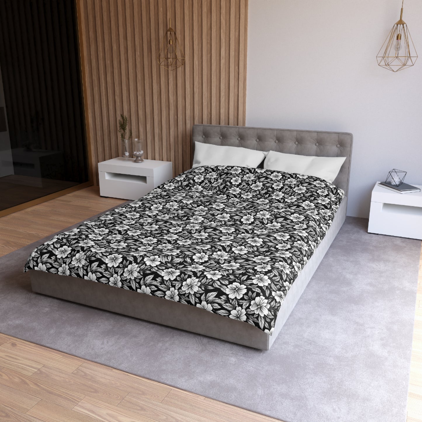 Monochrome Paradise Bloom Microfiber Duvet Cover