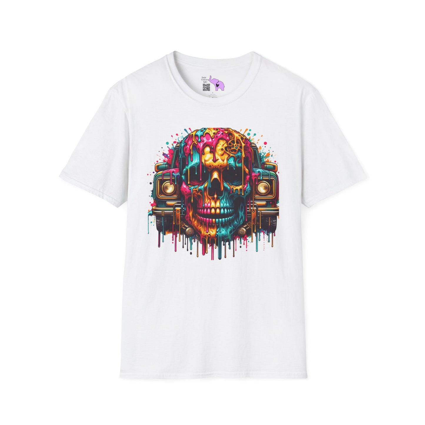 Colorful Skull & Car Adult T-shirt