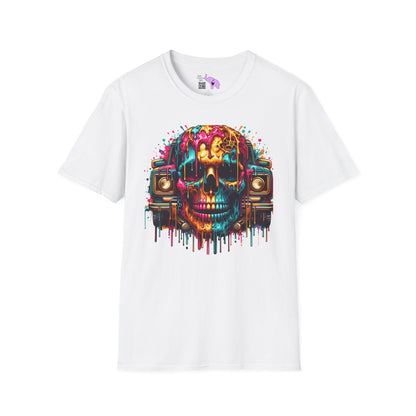 Colorful Skull & Car Adult T-shirt