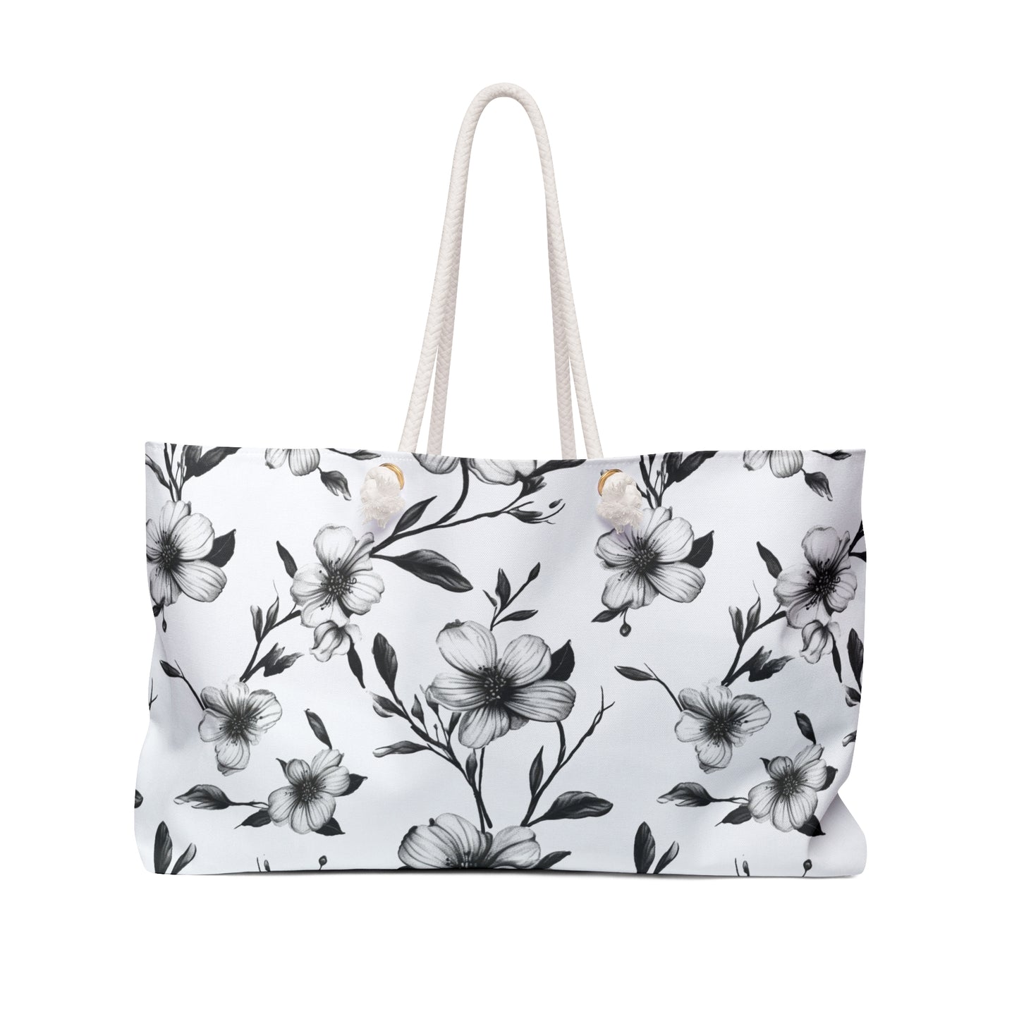 Black & White Five Petal Floral Weekender Bag