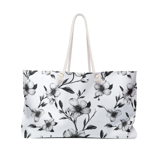 Black & White Five Petal Floral Weekender Bag