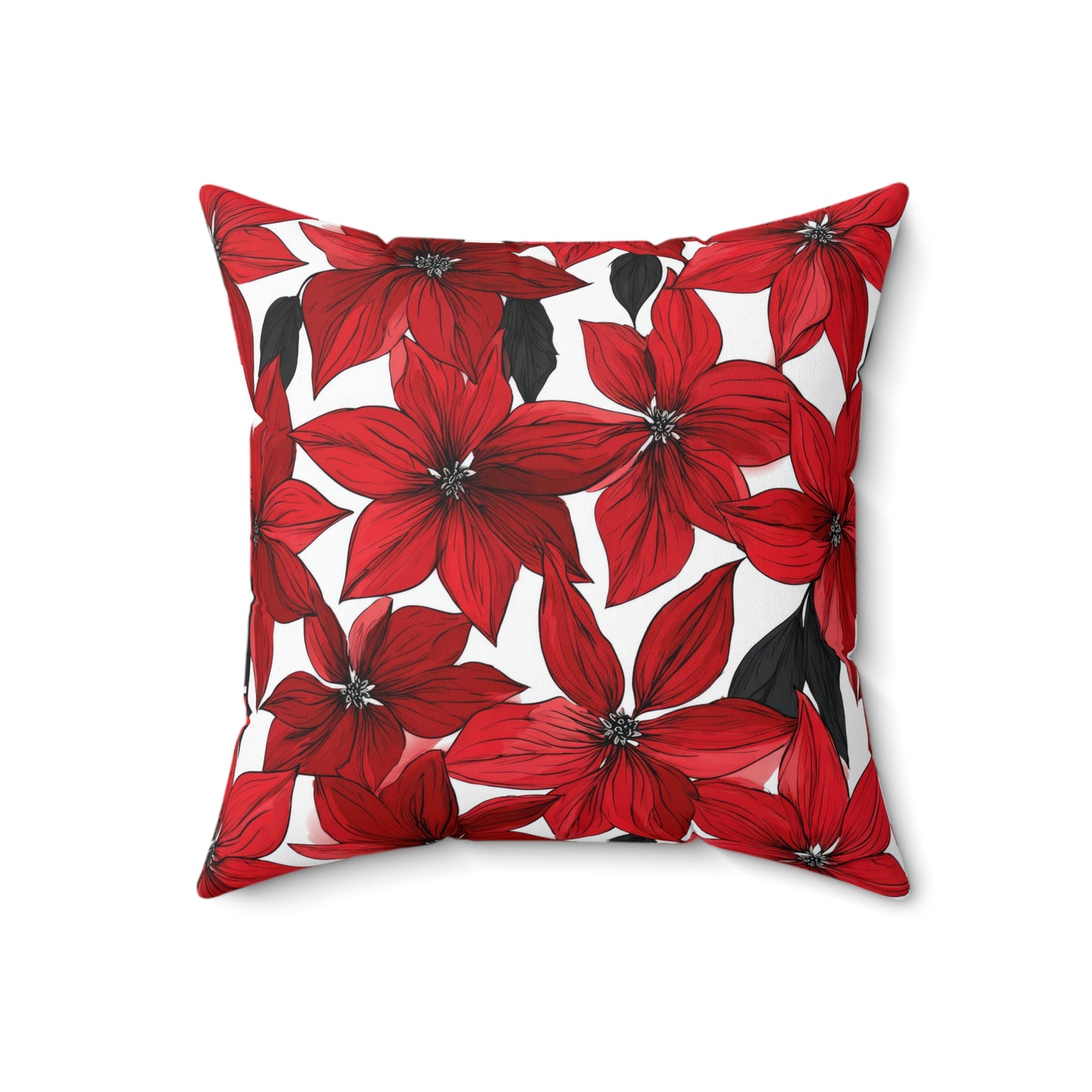 Inked Poinsettias Throw Pillow
