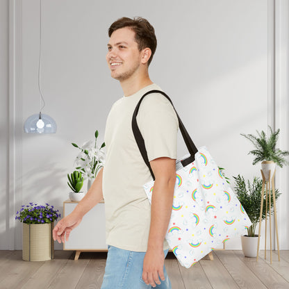 Rainbow Smiles & Stars Canvas Tote Bag