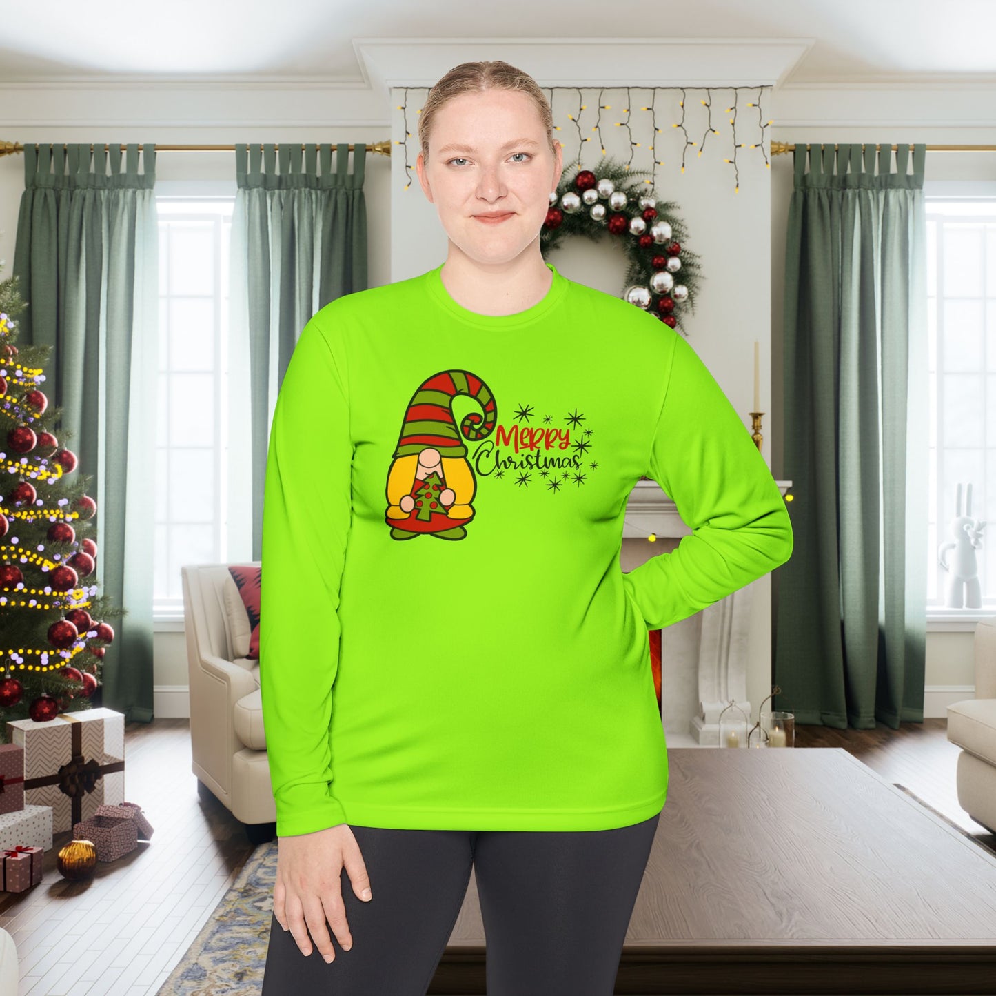 Merry Christmas Girl Gnome Adult Long Sleeve Tee
