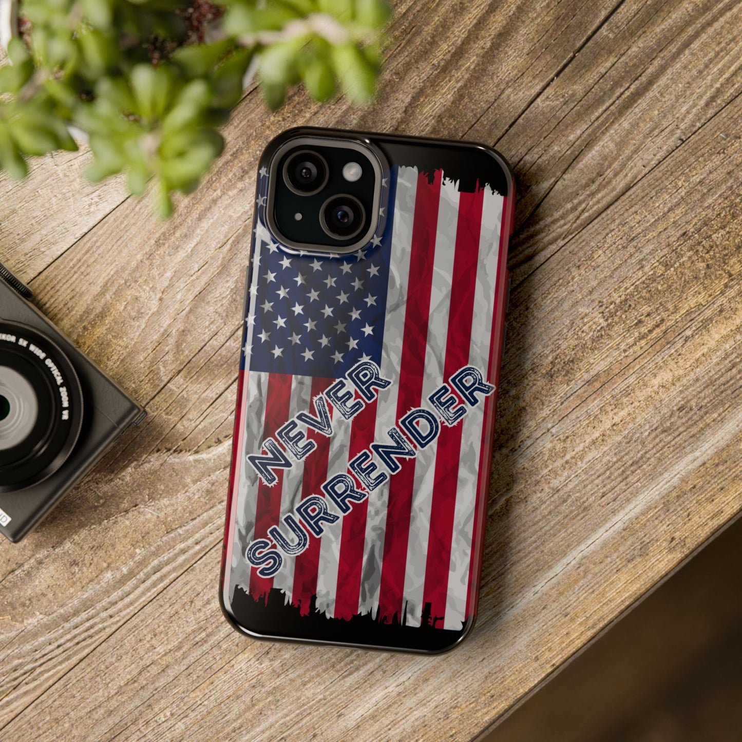 Never Surrender American Flag MagSafe® Compatible Tough Case for iPhone