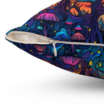 Psychedelic Spore Forest Throw Pillow