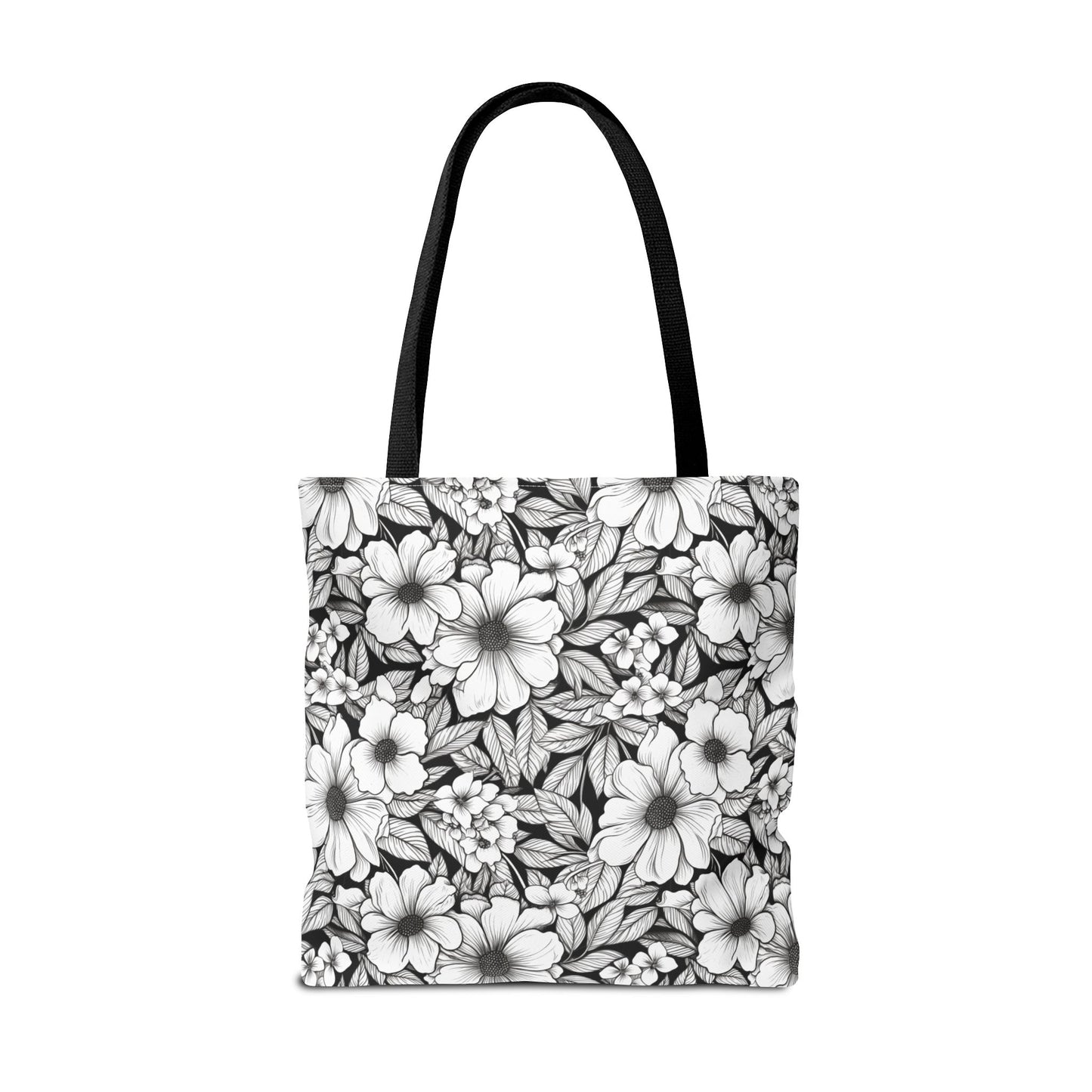 Black & White Forget-Me-Nots Canvas Tote Bag