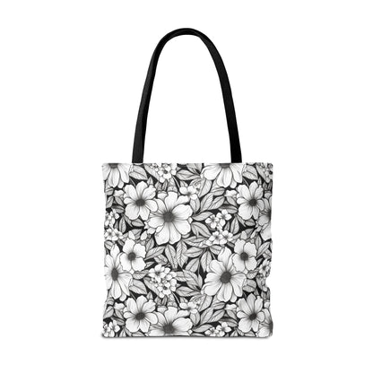 Black & White Forget-Me-Nots Canvas Tote Bag
