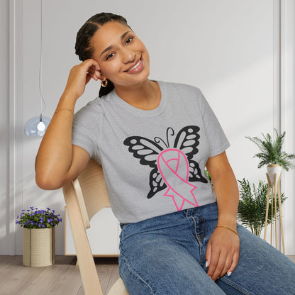 Butterfly Pink Support Ribbon Adult T-shirt