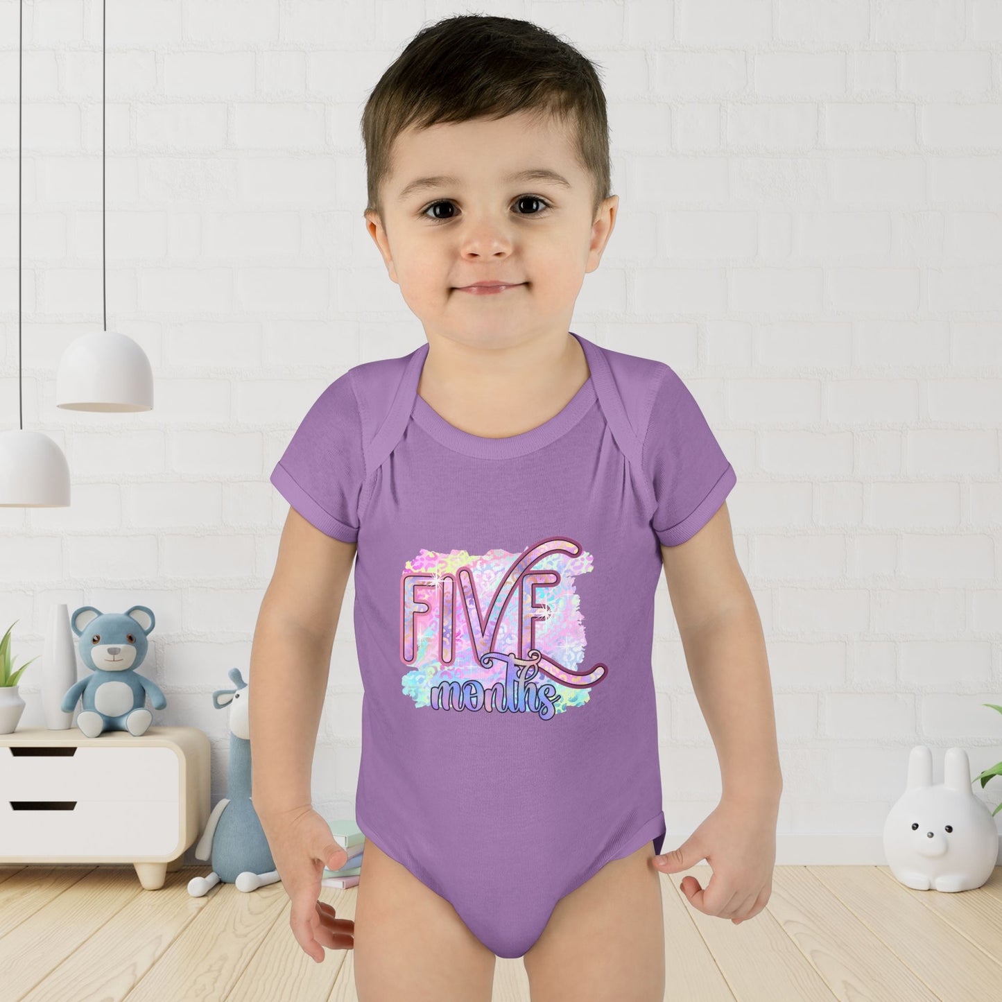 Pastel Wild One Milestone Baby Bodysuit-Five Months