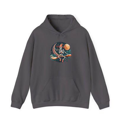 Skeleton Over Moon on Broomstick Heavy Blend™ Hooded Sweatshirt