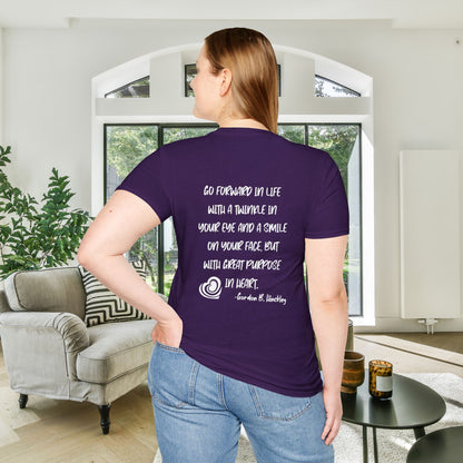 "Go With Purpose In Heart" Hinckley Quote Adult T-shirt