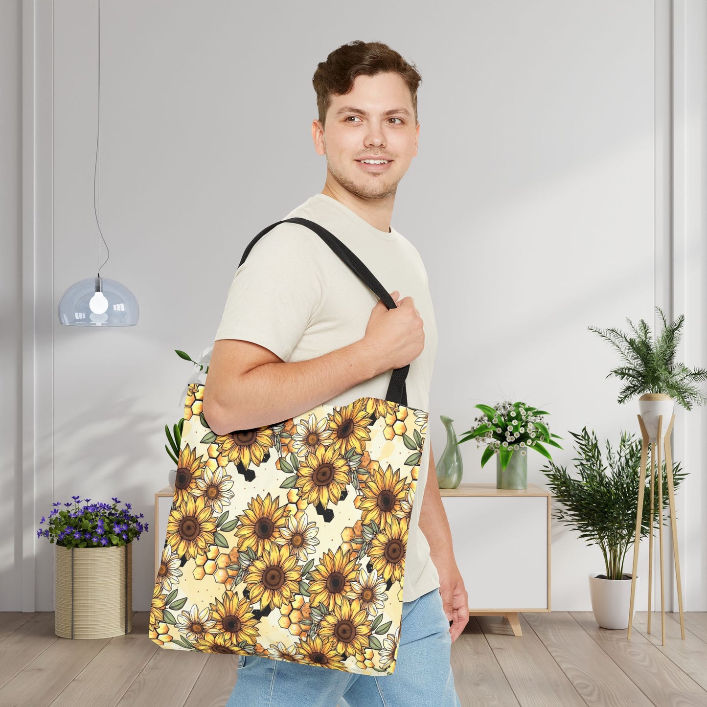 Honeycombs & Sunflowers Canvas Tote Bag