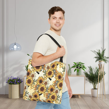 Honeycombs & Sunflowers Canvas Tote Bag