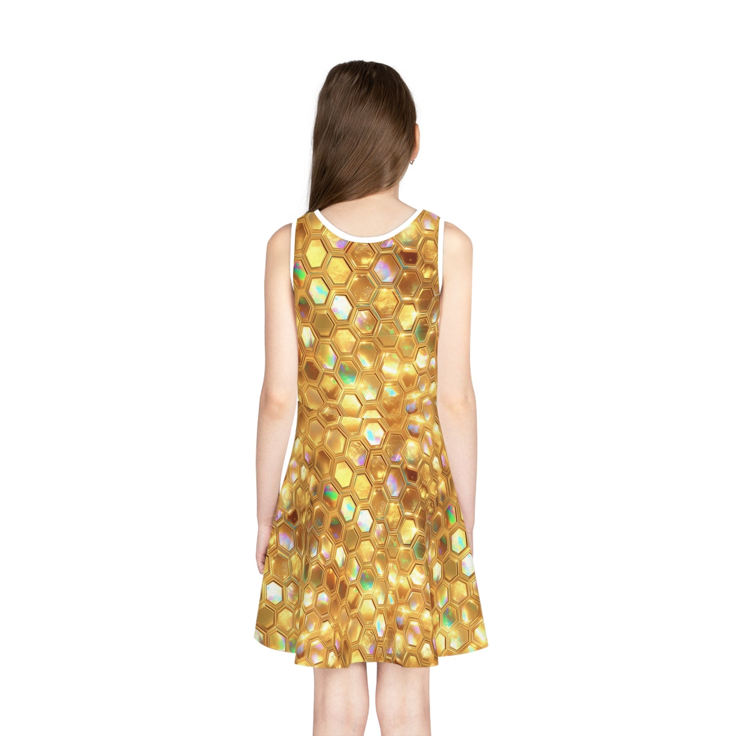 Golden Prism Grid Girls' Sleeveless Sundress