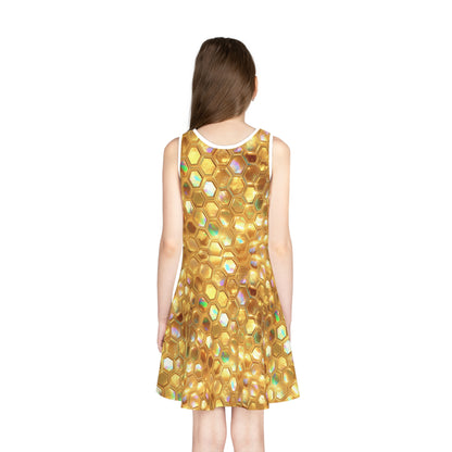 Golden Prism Grid Girls' Sleeveless Sundress