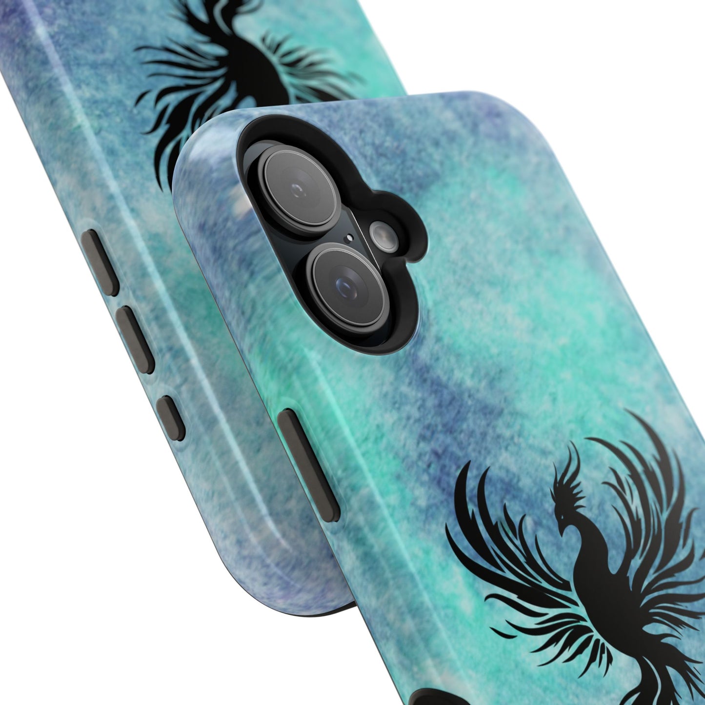 Phoenix Silhouette Over Teal Nebula MagSafe® Compatible Tough Case for iPhone