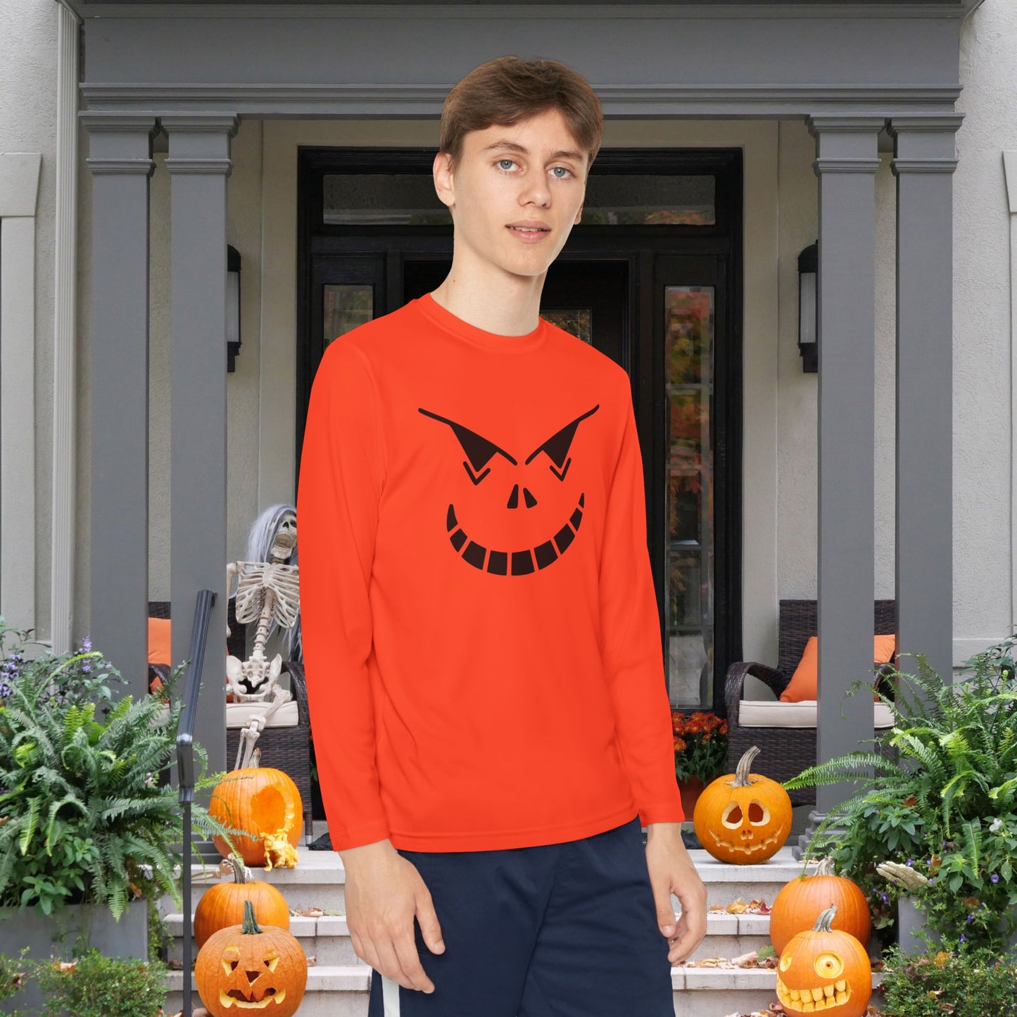 Spooky Jack-O-Lantern Youth Long Sleeve Tee