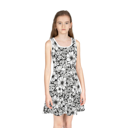 Black & White Forget-Me-Nots Girls' Sleeveless Sundress