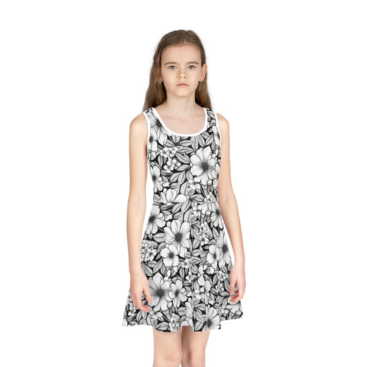 Black & White Forget-Me-Nots Girls' Sleeveless Sundress