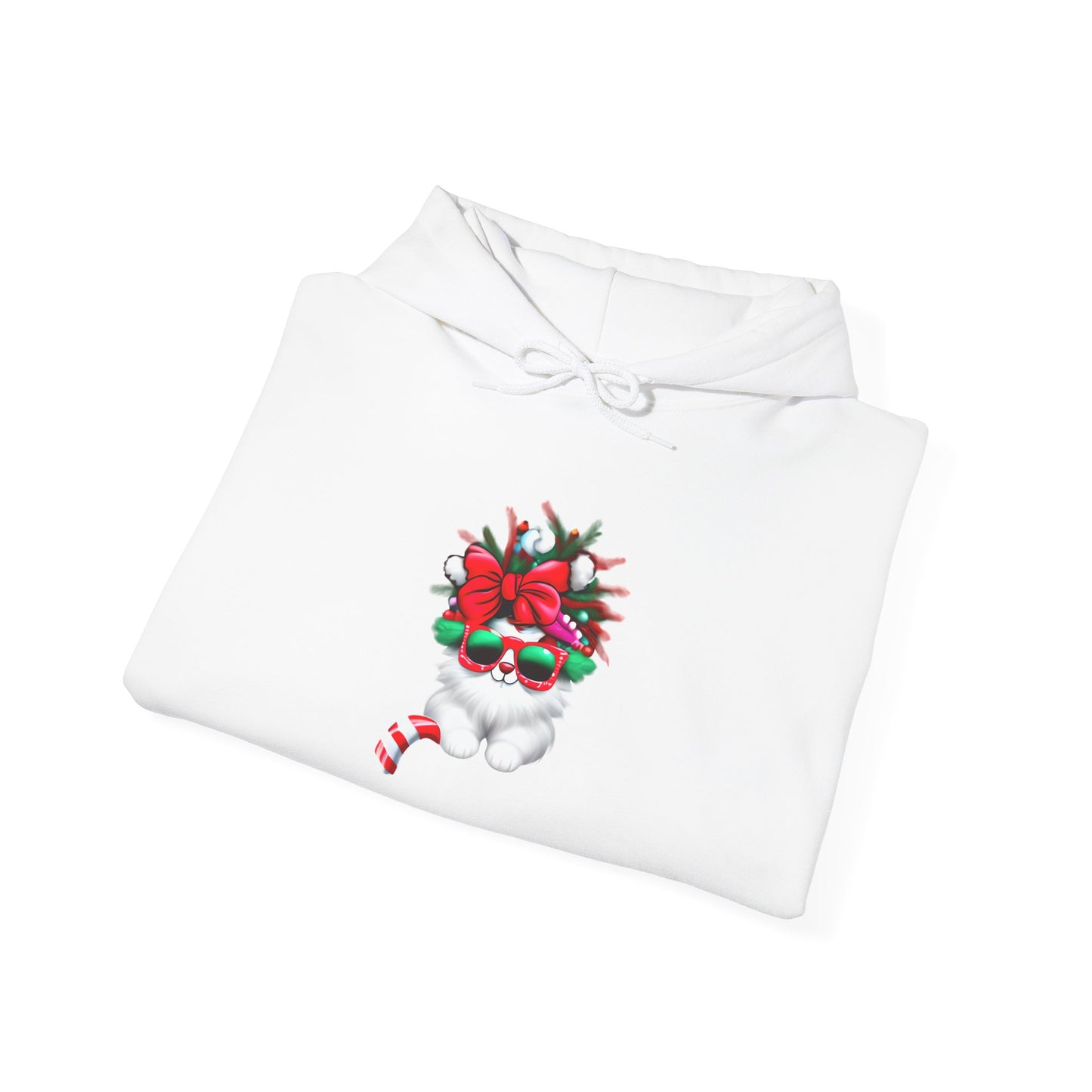 White Candy Cane Kitten Adult Heavy Blend™ Hoodie